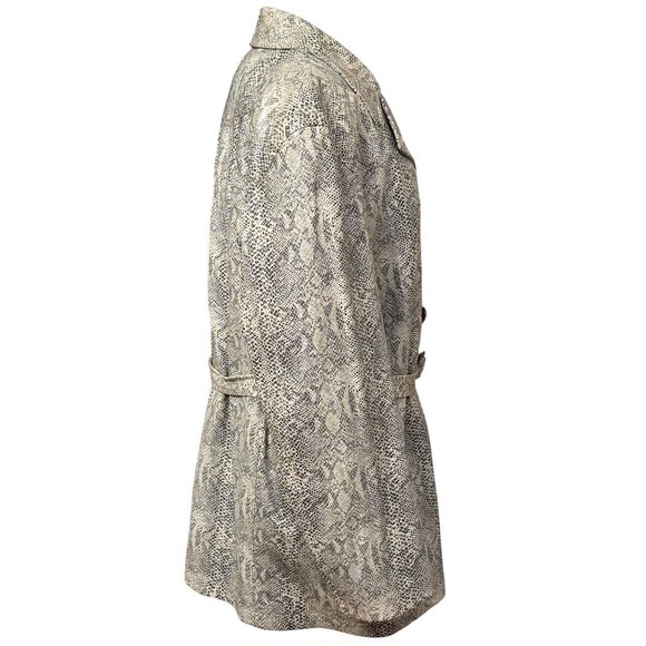 Gallery Womens Snakeskin Double Breasted Faux Leather Trench Belted Coat XL - Picture 4 of 15